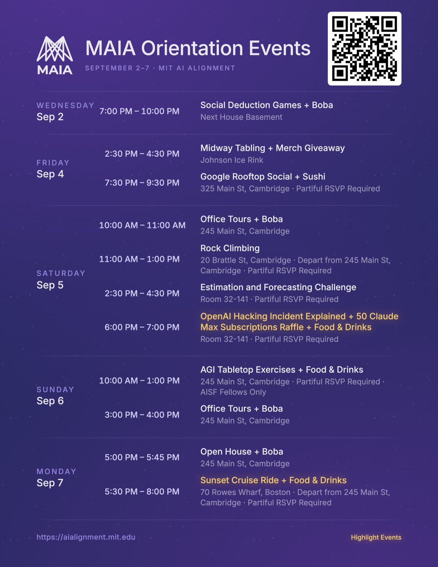 MAIA Orientation 2026 schedule flyer