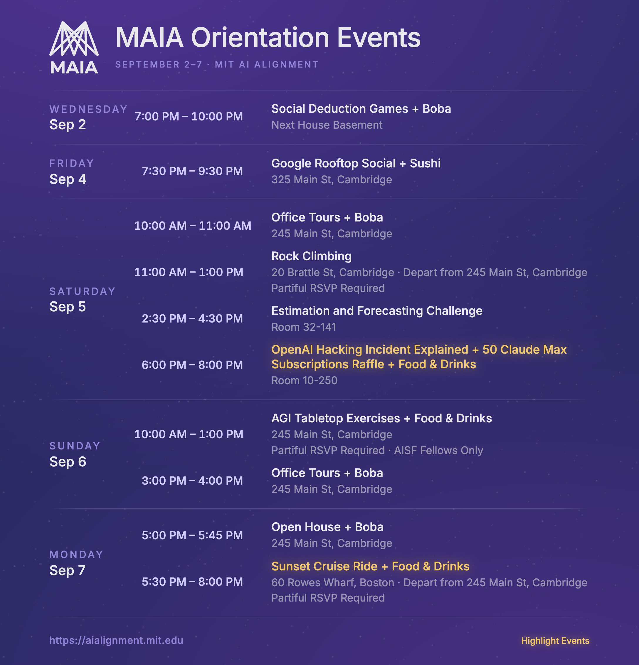 MAIA Orientation 2026 schedule flyer